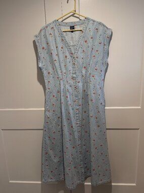 Gap Floral Denim Midi/Maxi Dress, Size L, Cottagecore